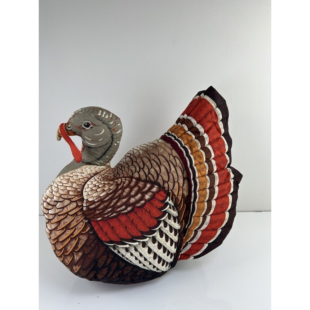 Vintage Handmade Stuffed Fabric Turkey THANKSGIVING Centerpiece Plush 14” Kitsch - Picture 3 of 16